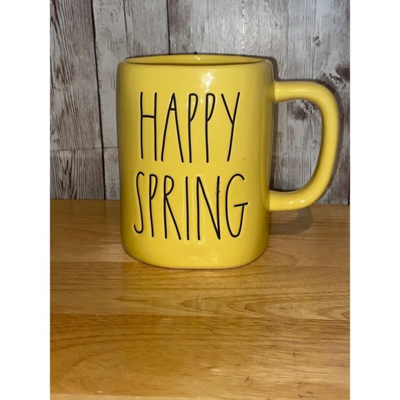 Rae Dunn Ceramic Yellow Happy Spring Easter Coffee Tea Mug Cup - Picture 1 of 7